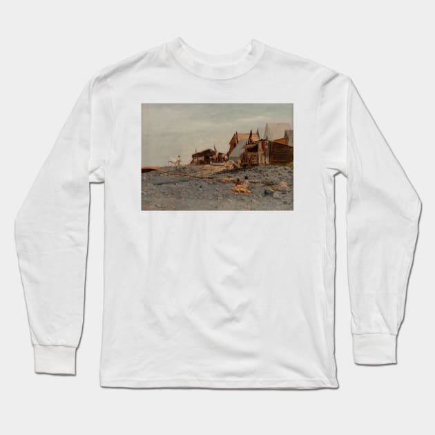 Salmon Fishery Village by Albert Bierstadt Long Sleeve T-Shirt by Classic Art Stall